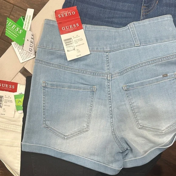 Guess Women's High Waist Shorts - Denim, Light Denim, Black, White - Picture 4 of 5